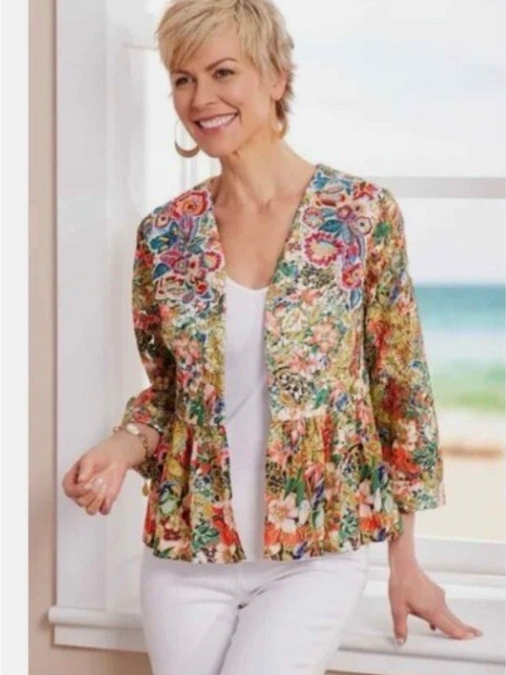 Soft Surroundings Ariege Hand Embroidered Beaded Lace Jacket XL Boho Peplum